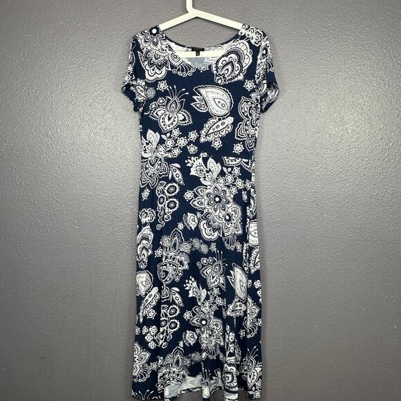 Talbot Paisley Midi Dress size Medium Blue White Pullover Stretch - Picture 1 of 5